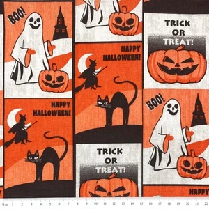 Truco o trato Halloween fantasma costura acolchado tela de algodón FQ - Imagen 1 de 1