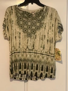 One World ~ Oberteil Pullover ~ Medium ~ kurze geraffte Ärmel ~ Viskose Mischung ~ grün - Bild 1 von 12