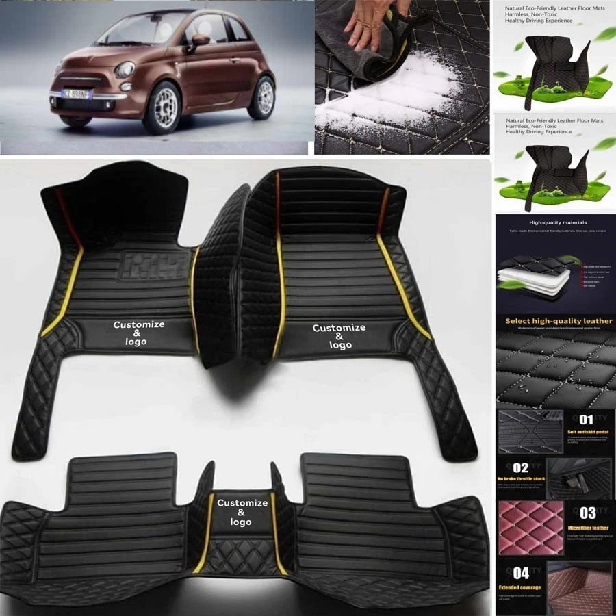 For Fiat 500 Car Floor Mats Luxury Waterproof Carpets Liners Interior Auto - Imagem 1 de 4