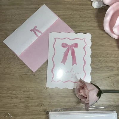 Pink Bow Thank You Cards Coquette Bow Greeting Cards with Env Set Of 6 - Image 1 of 4