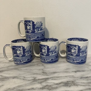 Spode Blue Italian 9 oz Coffee Mugs Set of 4 Blue & White Country Scenes NWOT - Picture 1 of 9