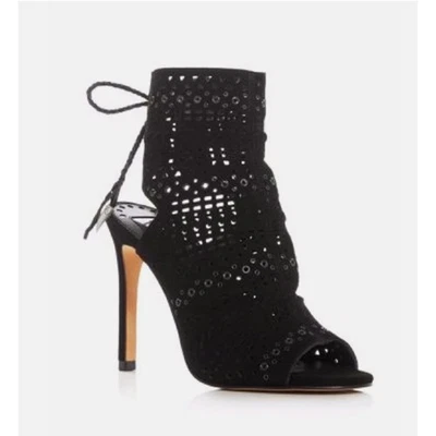 Dolce Vita Negro Gamuza Cuero Corte Láser Puntera Abierta Tacones con Cordones Talla 10 Foto 1 de 4