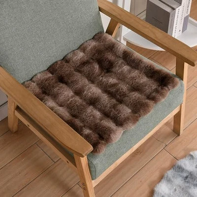 Alfombras de pelo de conejo de piel sintética cubierta de silla cuadrada cojín de asiento cojín, 12x12 pulgadas  Foto 1 de 4