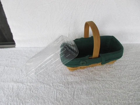 2009 LONGABERGER BASKET WITH IRISH GREEN 90% COTTON LINER + PLASTIC PROTECTOR! Cover