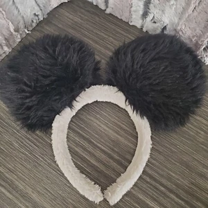 Fuzzy Black Halloween Furry Plush Panda Bear Headband - Child Sized - Picture 1 of 5