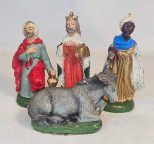 Nativity Figures Vintage Three Kings Wise Men and Donkey Made in Italy - Picture 1 of 7