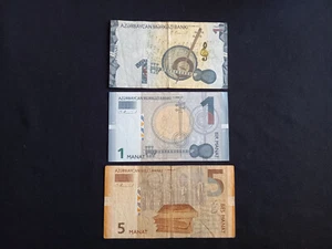 AZERBAIJAN 1 (2009) + 1 (2020) + 5 (2005) MANAT Banknotes - Picture 1 of 2