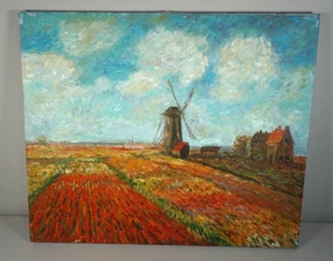 Claude Monet Field of Tulips Hand Painted Repro Oil in Canvas Painting 24" x 20" - Picture 1 of 5