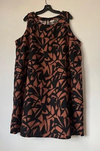 Mini abito smanicato nero/marrone lino/rayon nuovo con etichetta taglie forti 2X - Foto 1 di 5