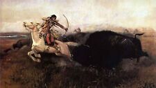 Oil Painting repro Charles Marion Russell Hunting Buffalo