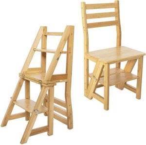 Multipurpose Folding Wooden Library Step Ladder Chair Home Kitchen Office Shop - Picture 1 of 5