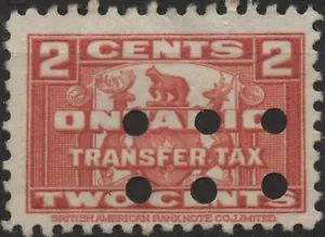 Canadá 1935 VanDam #OST19 2c carmín, sello de impuesto de transferencia de acciones de Ontario, usado - Imagen 1 de 1