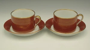 FITZ & FLOYD RONDELLE ROST UND GOLD PORZELLAN SET 2 TASSEN UND UNTERTASSEN 1979 - Bild 1 von 6