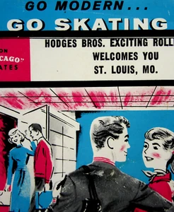 Etichetta pista pattinaggio a rotelle vintage St Louis MO Hodges Brothers custodia decalcomania anni 50 - Foto 1 di 3