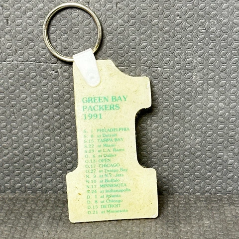 Vintage Green Bay Packers Keychain VFW Plover WI 1991 Plastic Number 1 Cover