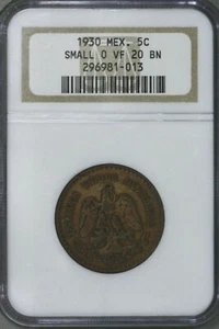 Mexico 1930 5 Centavos Small O NGC VF20 BN S275 - Picture 1 of 2