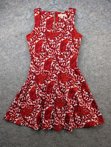 Abito da donna Michael Kors 8 rosso bianco paisley batik senza maniche e svasato boho