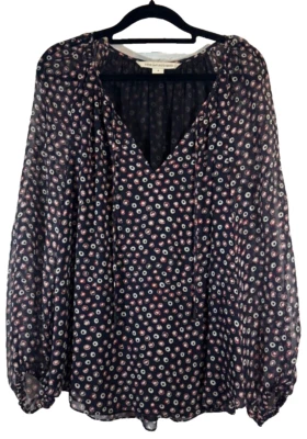 Blusa Diane von Furstenberg DVF 100 % seda talla 8 manga larga azul marino forrada D11 Foto 1 de 4