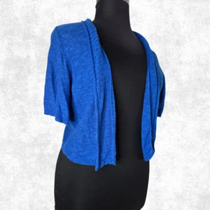 Lane Bryant Plus 22/24 Cobalt Blue Shrug Cardigan Sweater Open Knit Linen Cotton - Picture 1 of 5