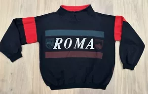 Sudadera Pullover Negra Estampado Gráfico Roma Italia De Colección ¡¡Bolsillos M!! Años 70/80 - Imagen 1 de 10