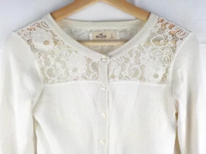 Hollister Ivory Lace Cardigan Sweater Size L - Picture 1 of 14
