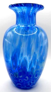 Vaso in vetro blu Art Decò cerchi in vetro metà secolo moderno vaso dichiarazione - Foto 1 di 8