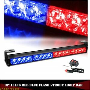 18" 16LED Red Blue Emergency Warning Traffic Advisor Strobe Flash Lamp Light Bar