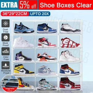 1-20x Shoe Box Storage Case Clear Boxes Foldable Stackable Transparent Organizer - Picture 1 of 16