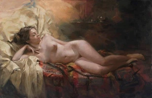 hand-painted Oil Painting Lie in bed naked woman wall - Picture 1 of 3
