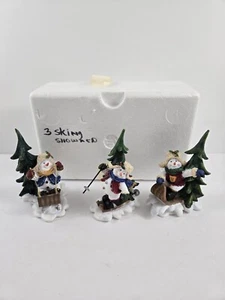Home Interiors Sledding Snowmen Christmas Winter 3 Figurines Set #56075 Country - Picture 1 of 7