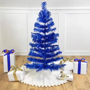 Northlight Artificial Tinsel Christmas Tree - 3' - Solid Blue - Unlit - Picture 1 of 6