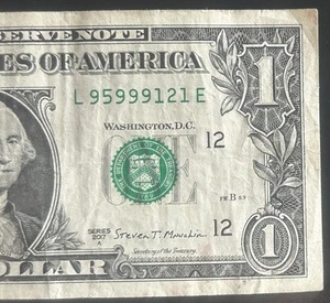 $1 95999 Semi High Fancy Serial Number L95999121E Series 2017A - Picture 1 of 3