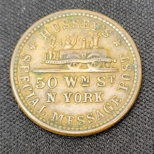 1863 New York City Civil War Token Hussey's Time Is Money Steam Train Locomotive - Picture 1 of 2