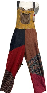 Nwt SACRED THREADS funky patch hippie cotton OVERALLS ROMPER JUMPSUIT JUMPER 1X - Picture 1 of 6