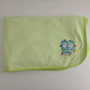 Little Wishes Green Stripe Robot Baby BLANKET Soft Sleep Nursery Pram - Picture 1 of 4