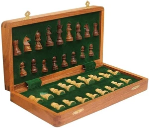 Magnetisches Reise-Schachbrett-Set - klassisches Holz Staunton 7 x 7 Zoll Taschenschach - Bild 1 von 4
