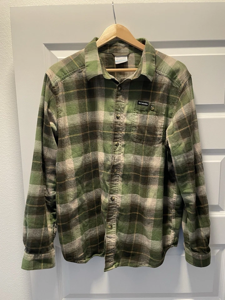Camisa Columbia Verde Franela a Cuadros Abotonada Para Hombre Grande Manga Larga Otoño Foto 1 de 3