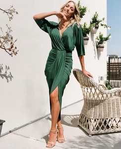 NEW Baltic Born Mimi Midi Dress Ruched Drape Plus Size 2X Hunter Green NWT - Picture 1 of 9