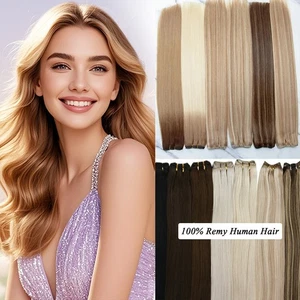 Weft Remy Human Hair Extensions Sew in Weave Hair Balayage Bundles for Women - Picture 1 of 91