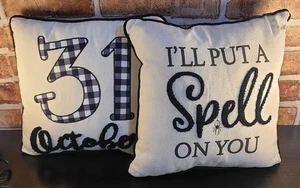 2pk Vtg 90s Hocus Pocus Throw Pillows Striped Two Sided Halloween Decor 31st EUC - Picture 1 of 8