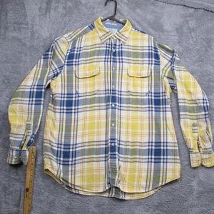 Nautica Shirt Mens Large Yellow Blue Plaid Button Down Long Sleeve Pockets - Picture 1 of 8