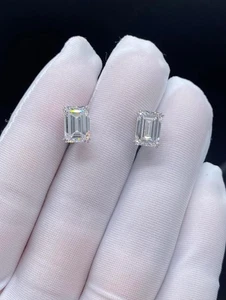 3Ct Emerald Cut IGI Certified Lab Grown Diamond Lovely Earring's 14K White Gold - Picture 1 of 16