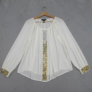 Alfani Blouse Womens 8 Embellished Pleated Long Sleeve Top Elegant Silver Gold - Picture 1 of 16