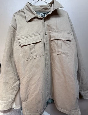 ARROW blue Jeans Co Quilted Barn Chore Coat Jacket Tan Workwear Button Down Sz L - Image 1 of 4