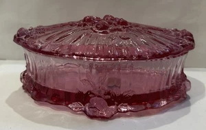 VINTAGE FENTON ROSA KOHLROSE BEDECKT GLAS OVALE SCHALE MIT DECKEL 7” x 2,5” - Bild 1 von 9