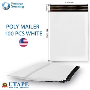 POLY MAILER SHIPPING BAG ENVELOPE SELF SEALING 7.5"X10.5" 100PCS WHITE UTAPE® - Picture 1 of 9