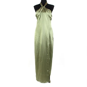 Reformation Kavi Satin Maxi Dress NEW Artichoke Green Side Slit Halter Size 6 - Picture 1 of 8