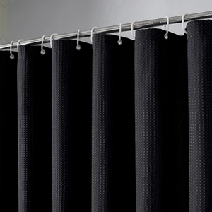 OVZME Black Shower Curtain Set, Waffle Textured Heavy Duty Fabric Shower Curtain - Picture 1 of 8