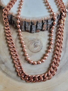 2 Layers Pure Copper Cuban & Ball Link Necklace Arthritis Therapy Necklace Set - Picture 1 of 8