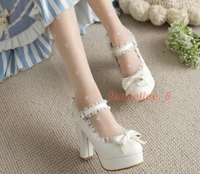 Japanese Lolita Cute Princess Shoes Female Round Toe Bow Ultra High Heel Girl Fa - Photo 1/4